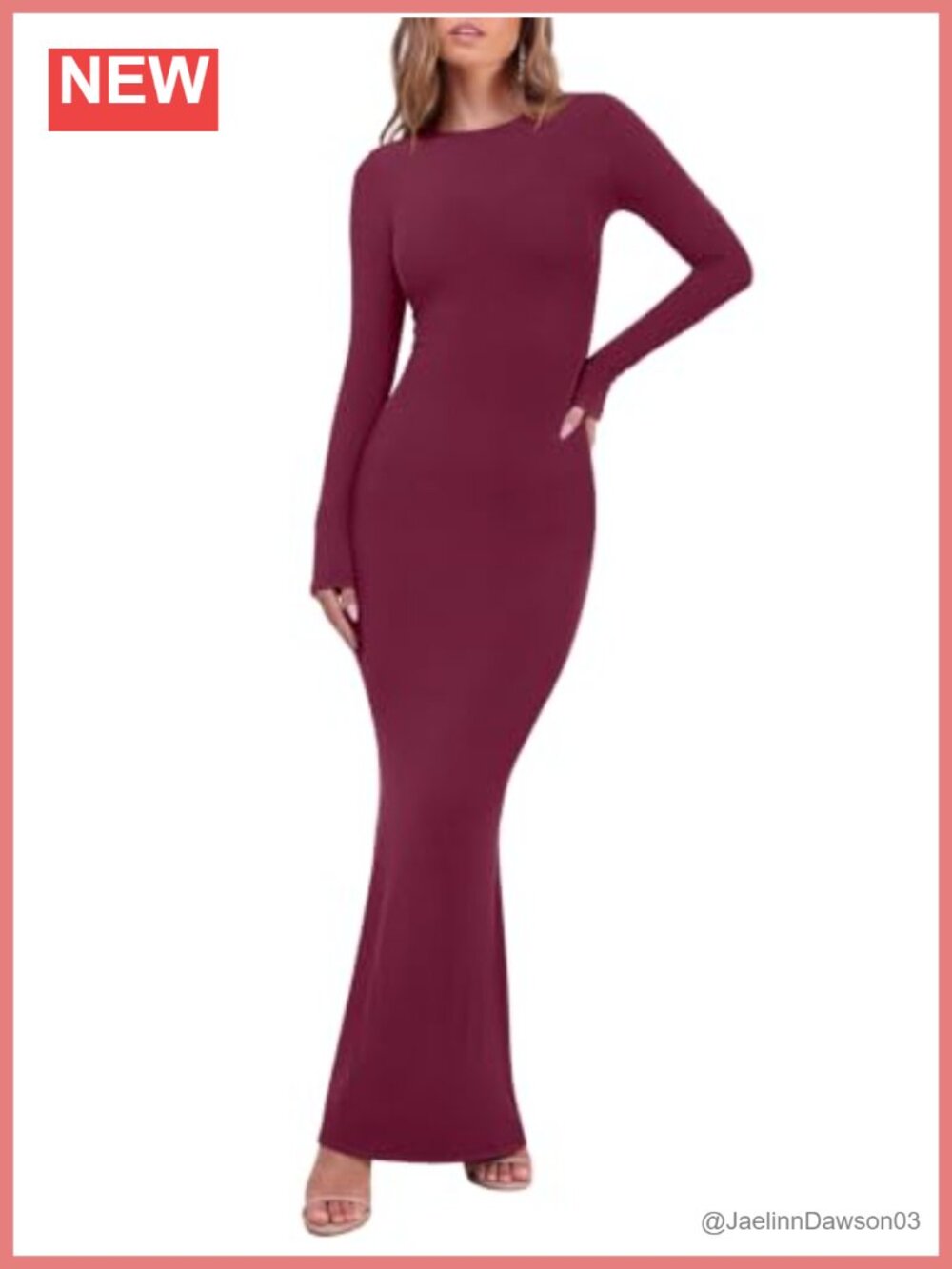 Ribbed Bodycon Maxi Dress Long Sleeve Crew Neck Formal Party